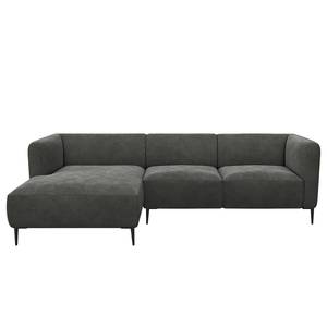 Hoekbank DUNKELD 2,5-zits + chaise long. Velours Shyla: Rookgroen - Longchair vooraanzicht links