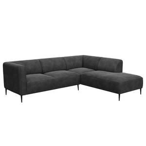 Ecksofa DUNKELD 2,5-Sitzer mit Ottomane Bouclé Stoff Bony: Anthrazit - Ottomane davorstehend rechts