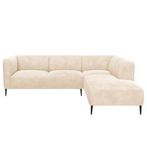 Ecksofa DUNKELD 2,5-Sitzer mit Ottomane Bouclé Stoff Bony: Beige - Ottomane davorstehend rechts