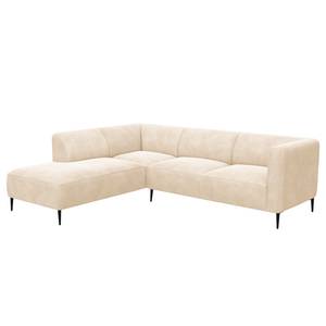 Ecksofa DUNKELD 2,5-Sitzer mit Ottomane Bouclé Stoff Bony: Beige - Ottomane davorstehend links