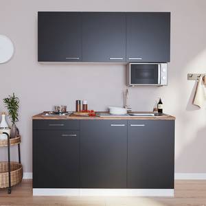Mini keuken Luis II inclusief magnetron - Zwart/Notenbomen look