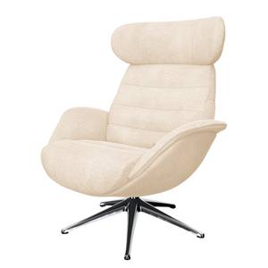 Relaxsessel LESO Bouclé Stoff Bony: Beige - Chrom glänzend - Mit Hocker