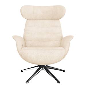 Relaxsessel LESO Bouclé Stoff Bony: Beige - Chrom glänzend - Mit Hocker