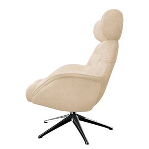 Relaxsessel LESO Bouclé Stoff Bony: Beige - Chrom glänzend - Mit Hocker