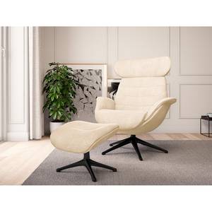 Relaxsessel LESO Bouclé Stoff Bony: Beige - Schwarz - Mit Hocker