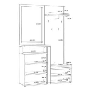 Kompaktgarderobe Troi Hochglanz Weiß / Eiche Artisan Dekor