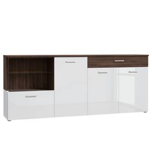 Dressoir Dorai hoogglans wit/walnotenhouten look