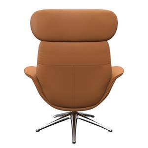 Relaxsessel LESO Echtleder Danbi: Cognac - Chrom glänzend - Mit Hocker