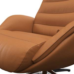 Relaxsessel LESO Echtleder Danbi: Cognac - Chrom glänzend - Mit Hocker