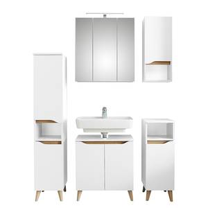 Salle de bain Tiberio I - 5 éléments Avec éclairage inclus Blanc satiné / Imitation chêne Riviera