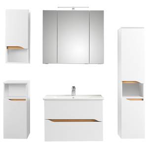 Salle de bain Tiberio IX - 5 éléments Blanc satiné / Imitation chêne Riviera - Sans bande LED