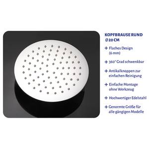 Regen-Duschkopf Lindau Edelstahl, gebürstet - Silber - Durchmesser: 20 cm
