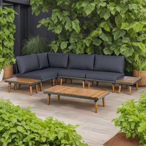 Modulaire loungegroep Capilla 7-delig massief acaciahout/polyester - grijs/bruin
