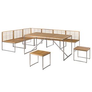 Garteneckbankgruppe Cipressa 9-teilig Webstoff / Teak massiv - Grau / Braun