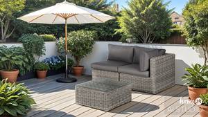 Loungeset Voia aus Polyrattan 3-teilig Polyrattan / Polyester - Grau