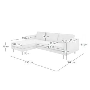 Ecksofa FORT DODGE Webstoff Maila: Graubraun - Longchair davorstehend links - Ohne Schlaffunktion