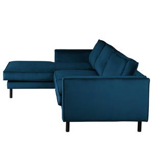 Ecksofa FORT DODGE Samt Ravi: Marineblau - Longchair davorstehend links - Ohne Schlaffunktion