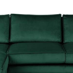 Divano angolare FORT DODGE Velluto Ravi: verde antico - Longchair preimpostata a sinistra - Senza funzione letto