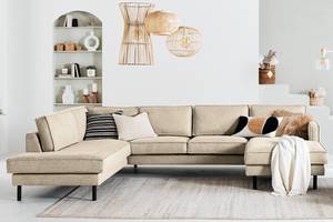 Wohnlandschaft FORT DODGE Webstoff Maila: Beige - Longchair davorstehend rechts / Ottomane links - Ohne Hocker