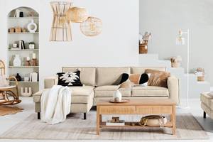 Ecksofa FORT DODGE Webstoff Maila: Beige - Longchair davorstehend links - Mit Schlaffunktion