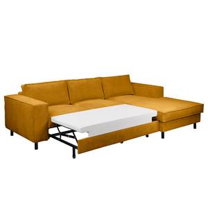 Divano angolare FORT DODGE Velluto a coste Poppy: giallo senape - Longchair preimpostata a destra - Funzione letto