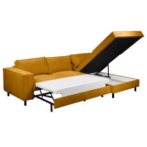 Divano angolare FORT DODGE Velluto a coste Poppy: giallo senape - Longchair preimpostata a destra - Funzione letto