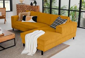 Divano angolare FORT DODGE Velluto a coste Poppy: giallo senape - Longchair preimpostata a destra - Funzione letto