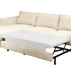 Ecksofa FORT DODGE Cordstoff Poppy: Beige  - Longchair davorstehend links - Mit Schlaffunktion