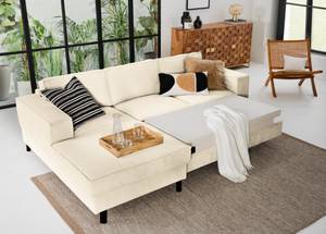 Ecksofa FORT DODGE Cordstoff Poppy: Beige  - Longchair davorstehend links - Mit Schlaffunktion