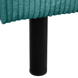 Canapé d’angle FORT DODGE Velours côtelé Poppy: Pétrole - Méridienne courte à gauche (vue de face) - Avec fonction couchage