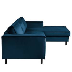 Canapé d’angle FORT DODGE Velours Ravi: Bleu marine - Méridienne courte à droite (vue de face) - Avec fonction couchage