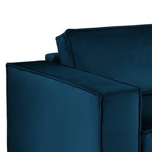 Canapé d’angle FORT DODGE Velours Ravi: Bleu marine - Méridienne courte à droite (vue de face) - Avec fonction couchage