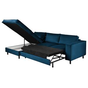 Divano angolare FORT DODGE Velluto Ravi: color blu marino - Longchair preimpostata a sinistra - Funzione letto