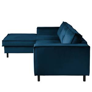 Divano angolare FORT DODGE Velluto Ravi: color blu marino - Longchair preimpostata a sinistra - Funzione letto