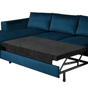 Divano angolare FORT DODGE Velluto Ravi: color blu marino - Longchair preimpostata a sinistra - Funzione letto