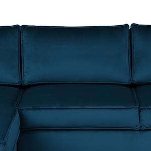 Ecksofa FORT DODGE Samt Ravi: Marineblau - Longchair davorstehend links - Mit Schlaffunktion