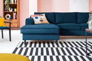 Divano angolare FORT DODGE Velluto Ravi: color blu marino - Longchair preimpostata a sinistra - Funzione letto