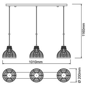 Hanglamp Avia III ijzer / massief grenenhout - 3 lichtbronnen