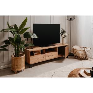 Meuble TV 1 porte 2 tiroirs et 2 niches Panneau aggloméré / MDF (panneau de fibres à densité moyenne) - Imitation chêne artisan / Anthracite