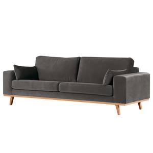 2-Sitzer Sofa BILLUND Samt Sadia: Dunkelgrau - Buche Hell