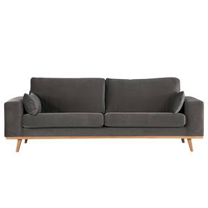 2-Sitzer Sofa BILLUND Samt Sadia: Dunkelgrau - Buche Hell