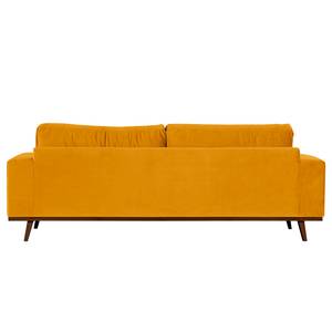 2-Sitzer Sofa BILLUND Samt Sadia: Senfgelb - Buche Dunkel