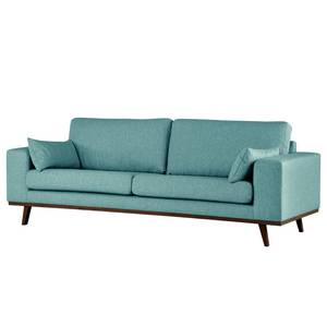 2-Sitzer Sofa BILLUND Webstoff Lark: Petrol - Buche Dunkel