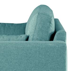 2-Sitzer Sofa BILLUND Webstoff Lark: Petrol - Buche Dunkel