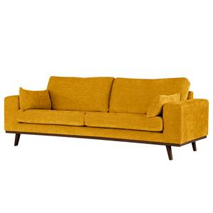 2-Sitzer Sofa BILLUND Webstoff Cieli: Senfgelb - Buche Dunkel