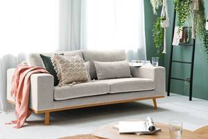 2-Sitzer Sofa BILLUND Webstoff Cieli: Sandgrau - Buche Hell