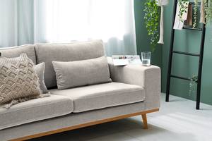 2-Sitzer Sofa BILLUND Webstoff Cieli: Sandgrau - Buche Hell