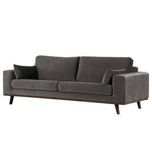 2-Sitzer Sofa BILLUND Samt Sadia: Dunkelgrau - Buche Dunkel