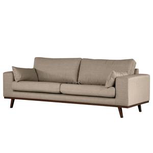 2-Sitzer Sofa BILLUND Strukturstoff Otrera: Taupe - Buche Dunkel