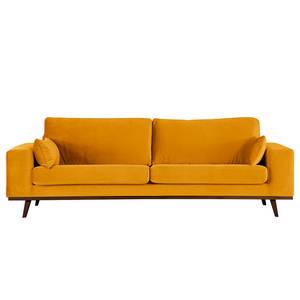 3-Sitzer Sofa BILLUND Samt Sadia: Senfgelb - Buche Dunkel